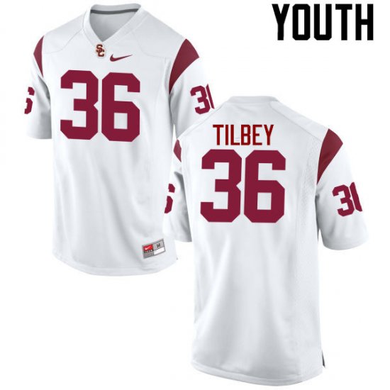 White Chris Tilbey #36 Trojans Youth Official University Football Jersey -Hot Sale