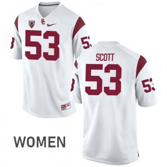 White Kevin Scott #53 Trojans Women Official NCAA Football Jersey -Hot Sale