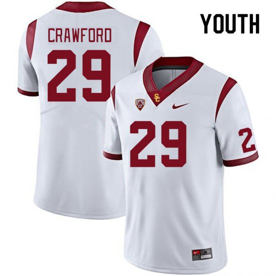 White Maliki Crawford #29 Trojans Youth Classic College Football Jersey -Hot Sale